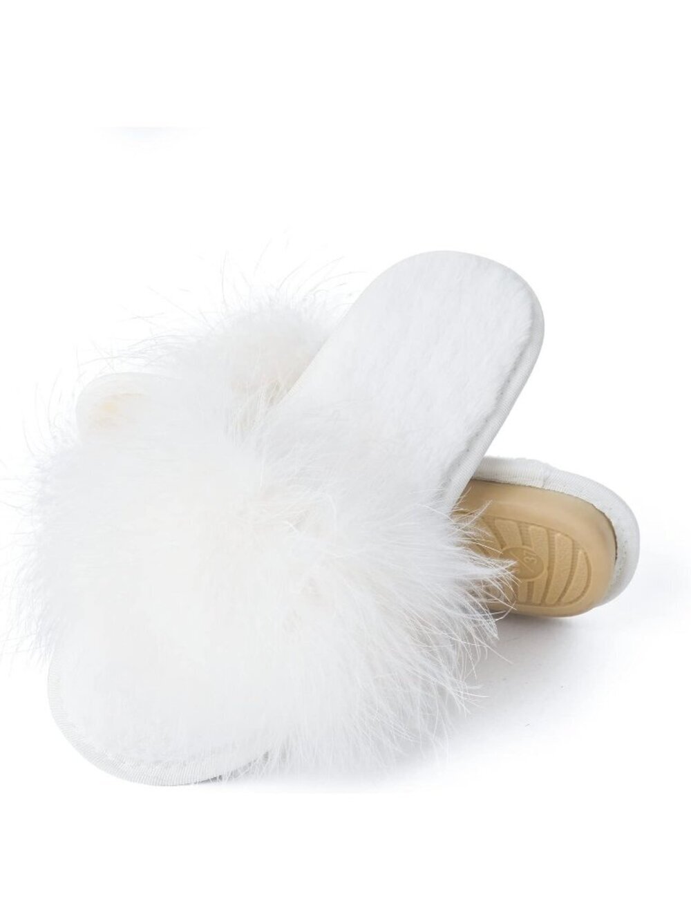 Women's White Furry Fuzzy Memory Foam Fluffy House Open Toe Soft Slipper Shoes